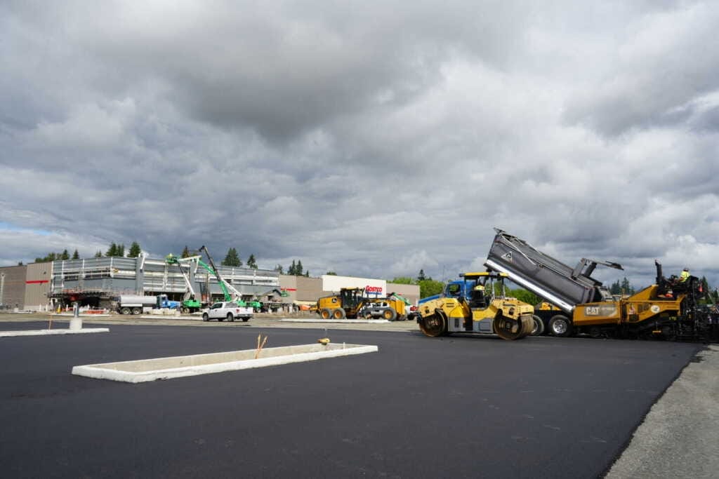 Crew paving the Ridgefield Costco parking lot, Ridgefield, WA