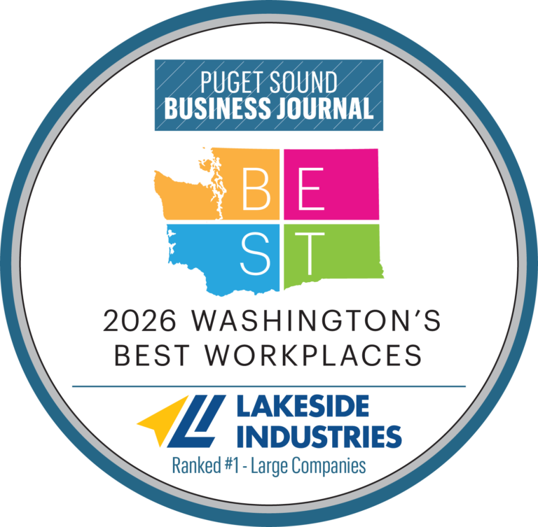 Puget Sound Business Journal 2026 Washingtons Best Workplaces badge, Lakeside Industries ranked number 1 among large companies